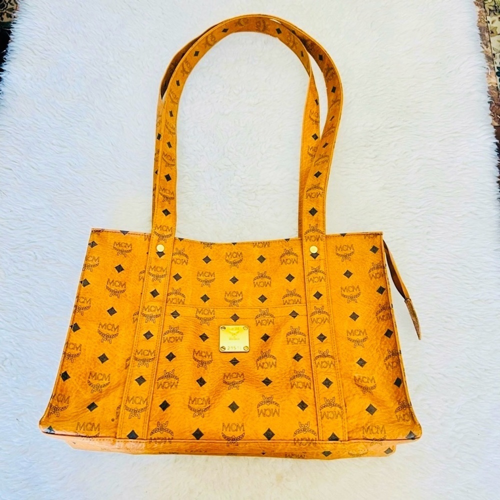 MCM Visetos 2151L PVC MCM Monogram Pebble Cognac Leather Shoulder/Tote Large Bag